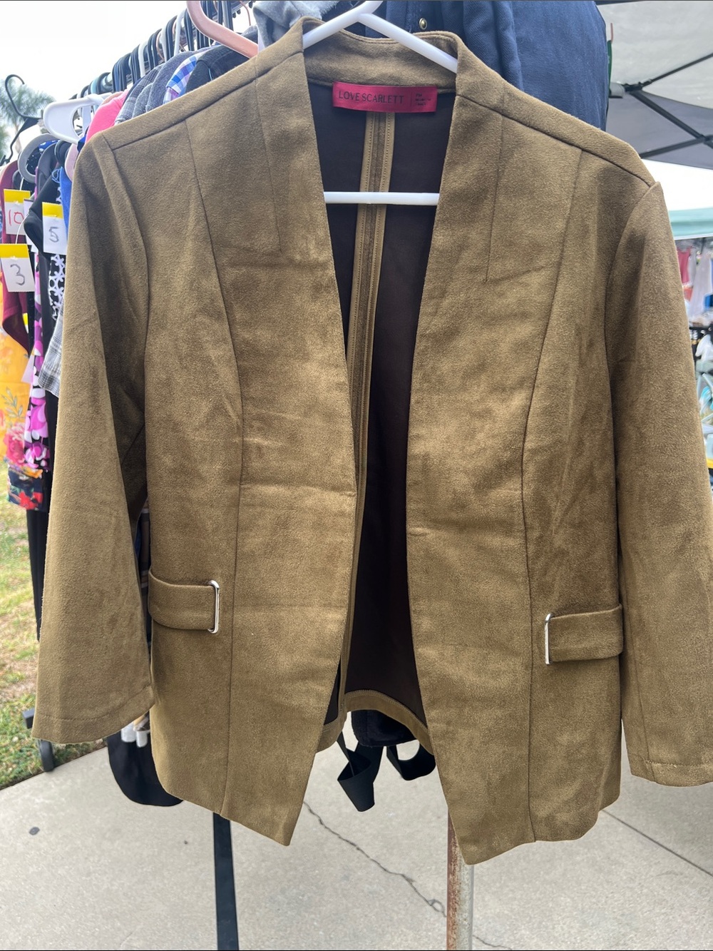 Scarlett Olive Green Open-Front Blazer with Buckle Detail